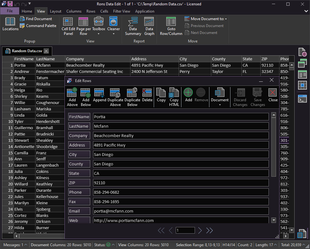 screenshot of Rons Data Edit